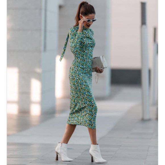 BLOGGER'S FAVE! Zara Floral Midi Dress Sz Large NWT - Picture 5 of 16